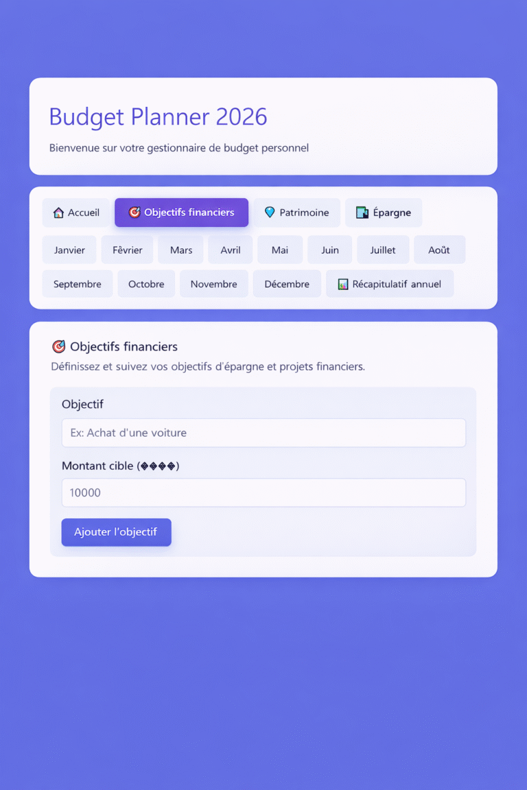 Budget Planner digital 2026 bleu
